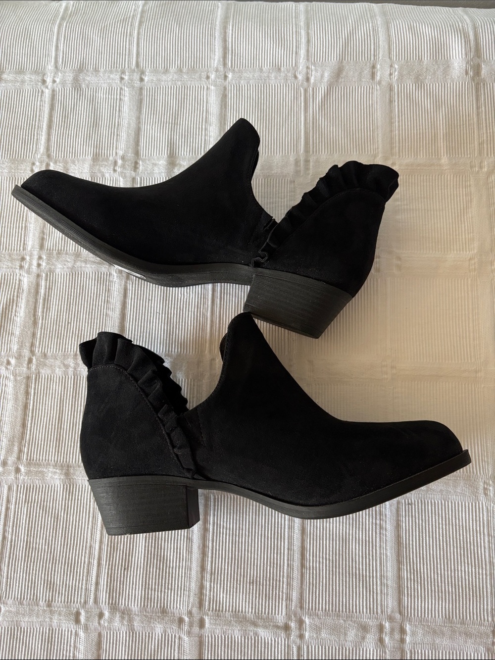 Lane Bryant Black Ruffle Faux Suede Ankle Boots 10W - Picture 5 of 7